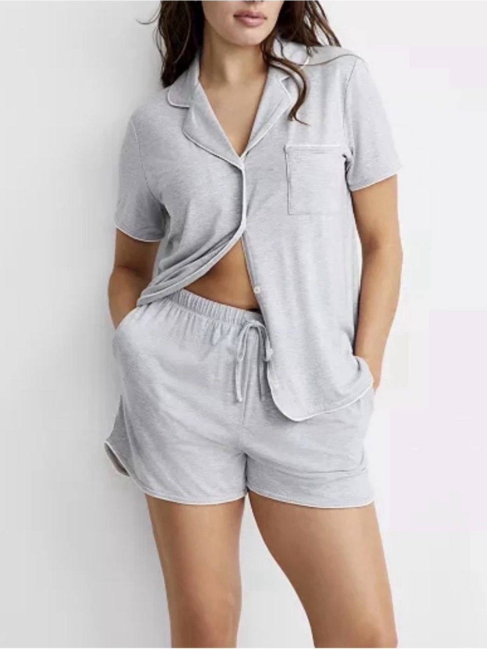 State of Day Women's 2-Pc. Short-Sleeve Notched-Collar Pajama Set, Gray, Large